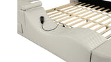 Queen Bed Upholstered Platform with Built in Lighting Beige - Furniture Home Direct