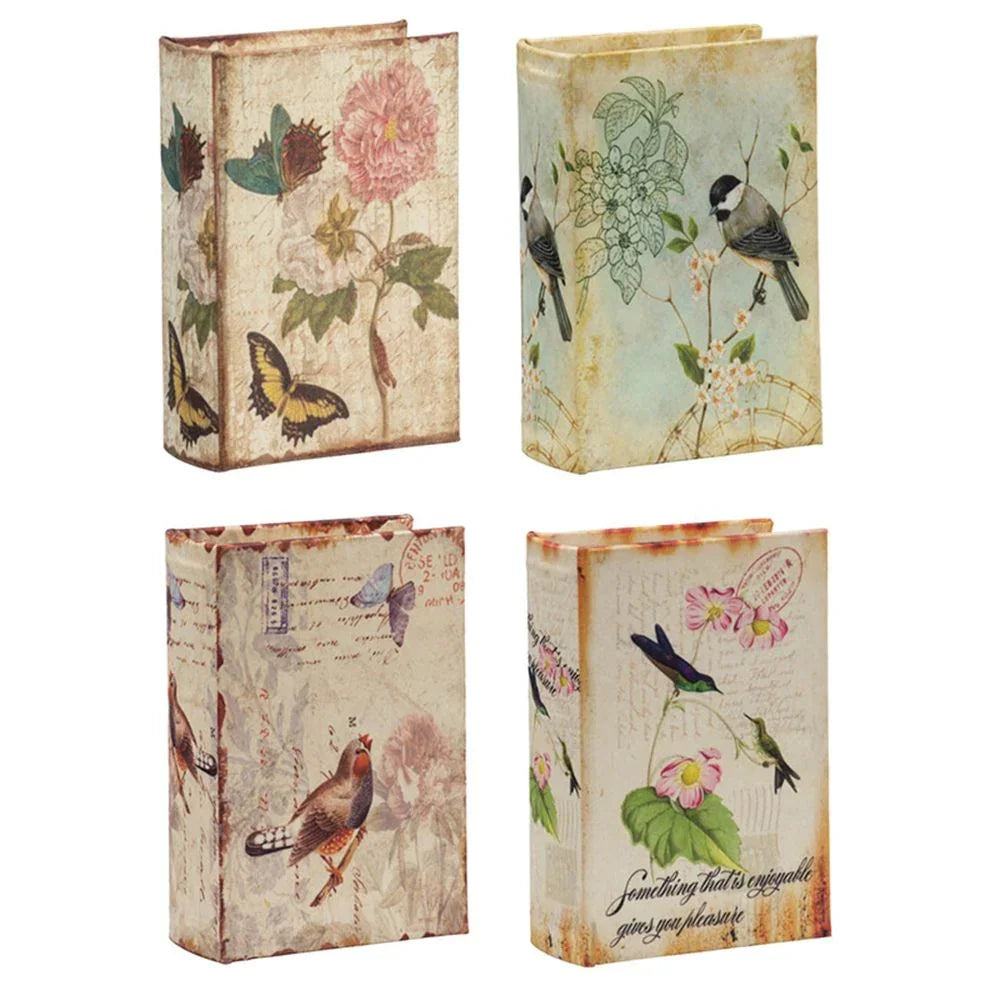 Book Boxes With Birds, Flowers, And Handwriting Design (Set of 4) - Multi - Furniture Home Direct