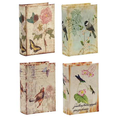 Book Boxes With Birds, Flowers, And Handwriting Design (Set of 4) - Multi - Furniture Home Direct