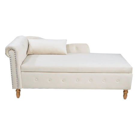 Chaise Lounge Indoor, Velvet Lounge Chair For Bedroom With Storage & Pillow, Modern Upholstered Rolled Arm Chase Lounge For Sleeping With Nailhead Trim For Living Room Bedroom Office - Furniture Home Direct