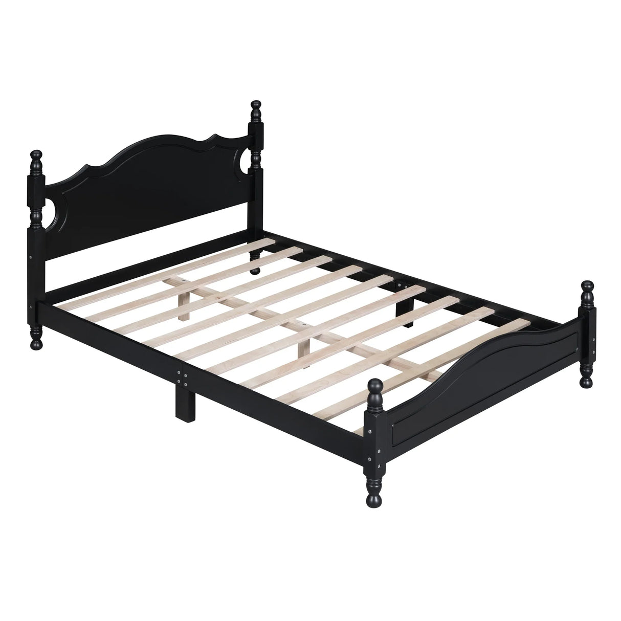 Platform Bed Full Size Wood Frame With Slat Support Black - Furniture Home Direct