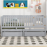 Daybed With Fence Guardrails And 2 Drawers, Split Into Independent Floor Bed & Daybed - Furniture Home Direct