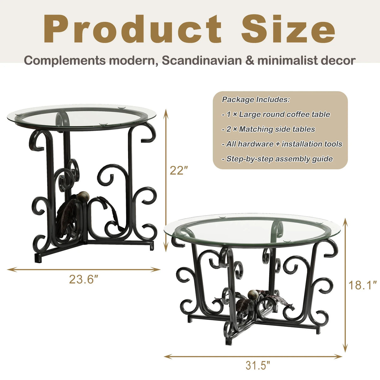 3 Piece Coffee Table Set With Tempered Glass Surface - Black - Furniture Home Direct