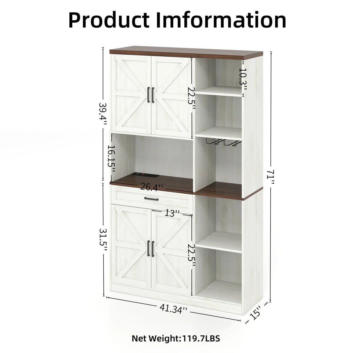 Farmhouse Kitchen Pantry Storage Cabinet - Brown / Antique White - Furniture Home Direct