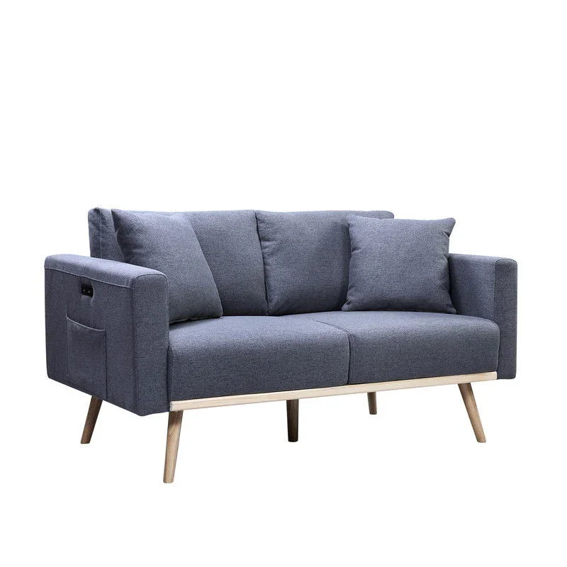 Easton - Linen Fabric Loveseat With USB Charging Ports Pockets And Pillows - Furniture Home Direct