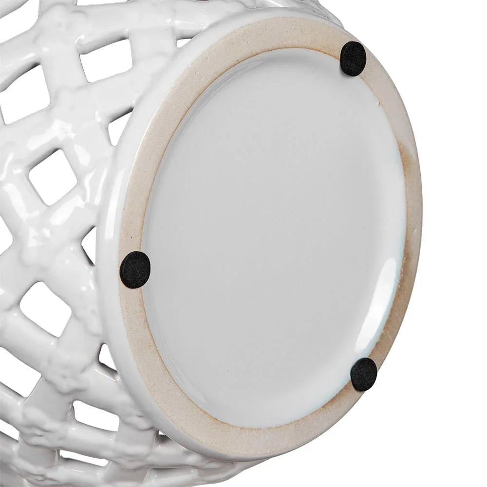 Ceramic Lidded Jar With Lattice Design - White - Furniture Home Direct