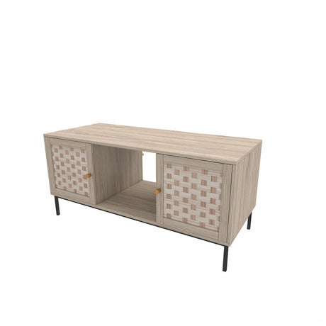 Elegant Veener Weaving Design Coffee Table With 4 Sliding Doors - Natural Wood - Furniture Home Direct