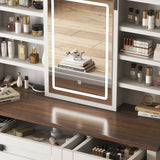 Vanity Desk With Sliding Mirror And LED Lights White - Furniture Home Direct