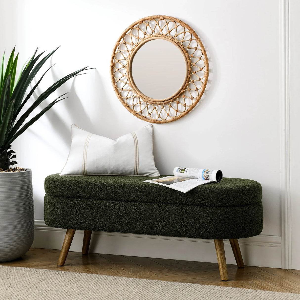 Ottoman Oval Storage Bench With Rubber Wood Legs - Furniture Home Direct