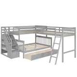 Solid L Shaped Bunk Bed With 3 Drawers, Ladder And Staircase - Furniture Home Direct