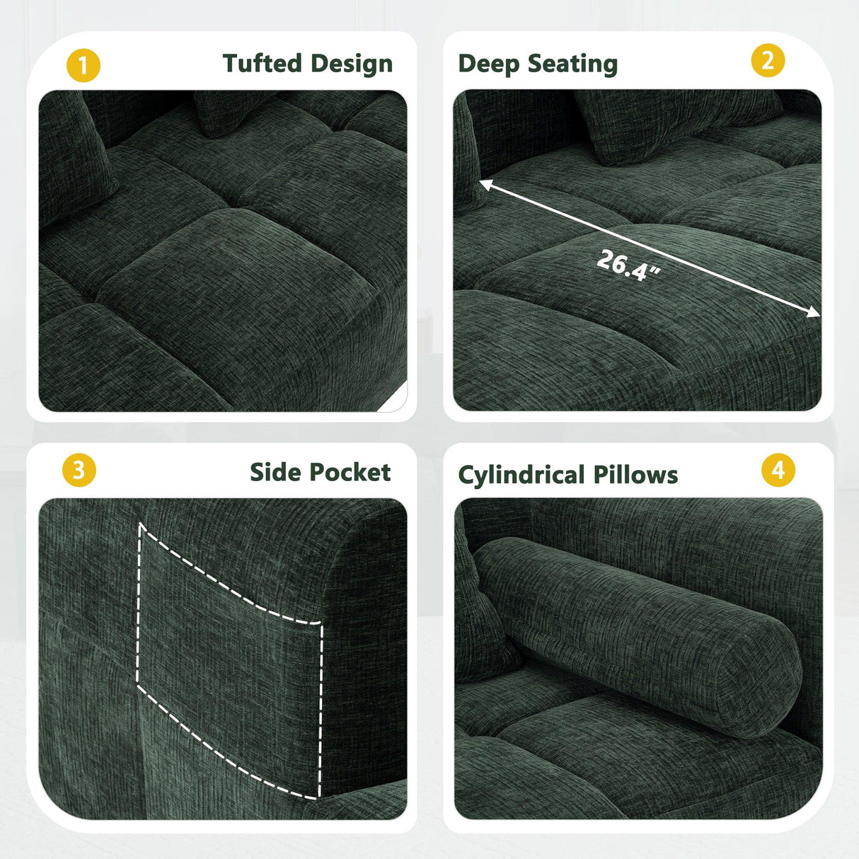 Sectional Sofa Modular Tufted Chenille Upholstery Green - Furniture Home Direct