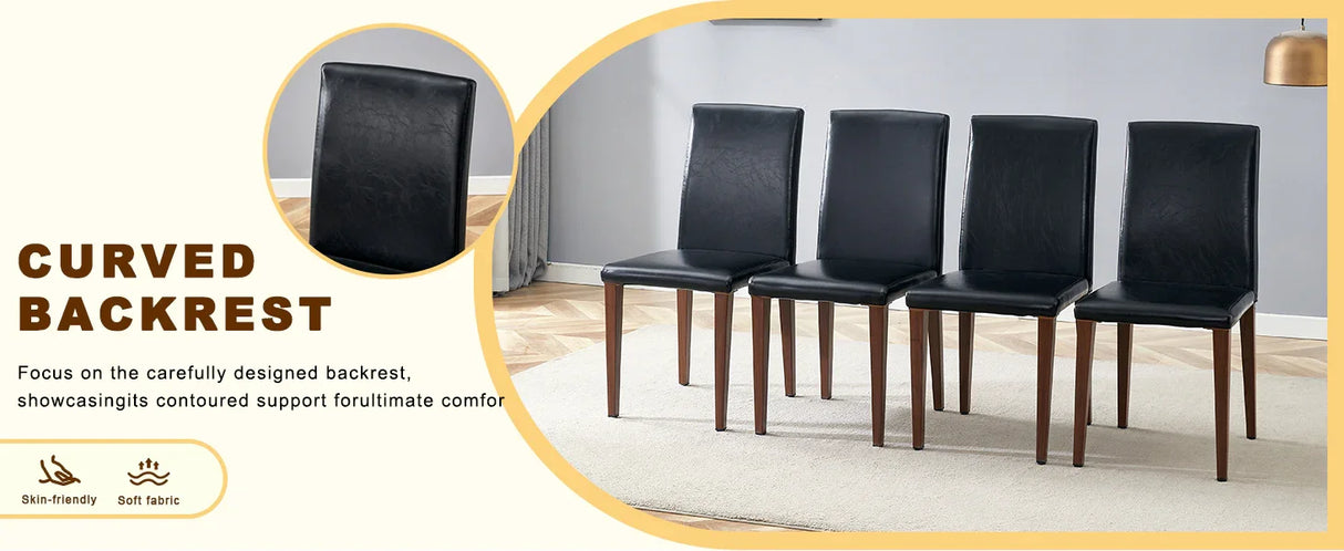 Dining Set Glass Top Table With PU Leather Chairs Black - Furniture Home Direct