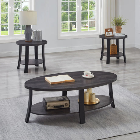 Anze - 3 Piece Coffee Table Set Contemporary Oval Wood Shelf - Charcoal - Furniture Home Direct