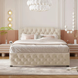 Upholstered Platform Bed With 2 Drawers And 2 Sets Of USB Ports On Each Side, Linen Fabric - Furniture Home Direct