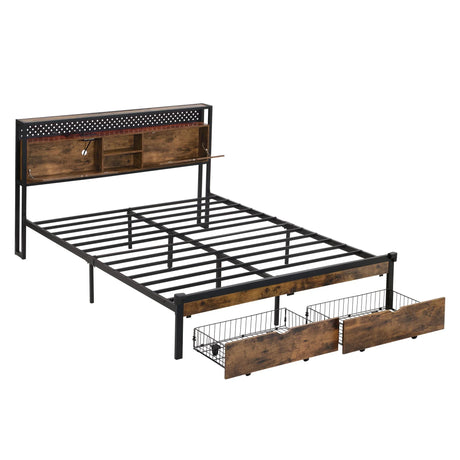 Modern Platform Bed, USB Charging Station, 2 Drawers, LED Lights - Furniture Home Direct