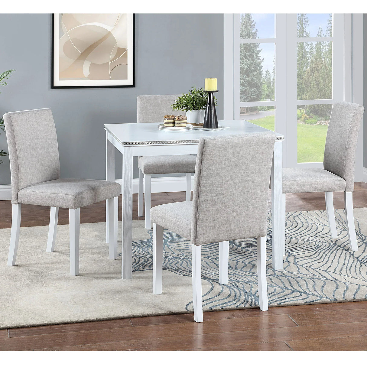 Dining Table Set With Crystal Decoration And Upholstered Chairs - Furniture Home Direct