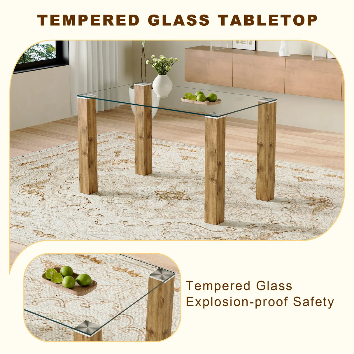 Dining Set Glass Top Table With PU Leather Chairs Black - Furniture Home Direct