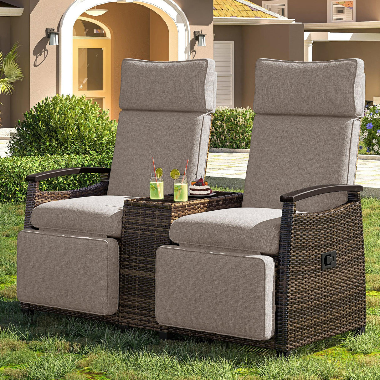 Outdoor Reclining Chaises With Built-in Storage Table - Furniture Home Direct