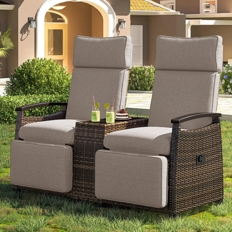Outdoor Reclining Chaises With Built-in Storage Table - Furniture Home Direct