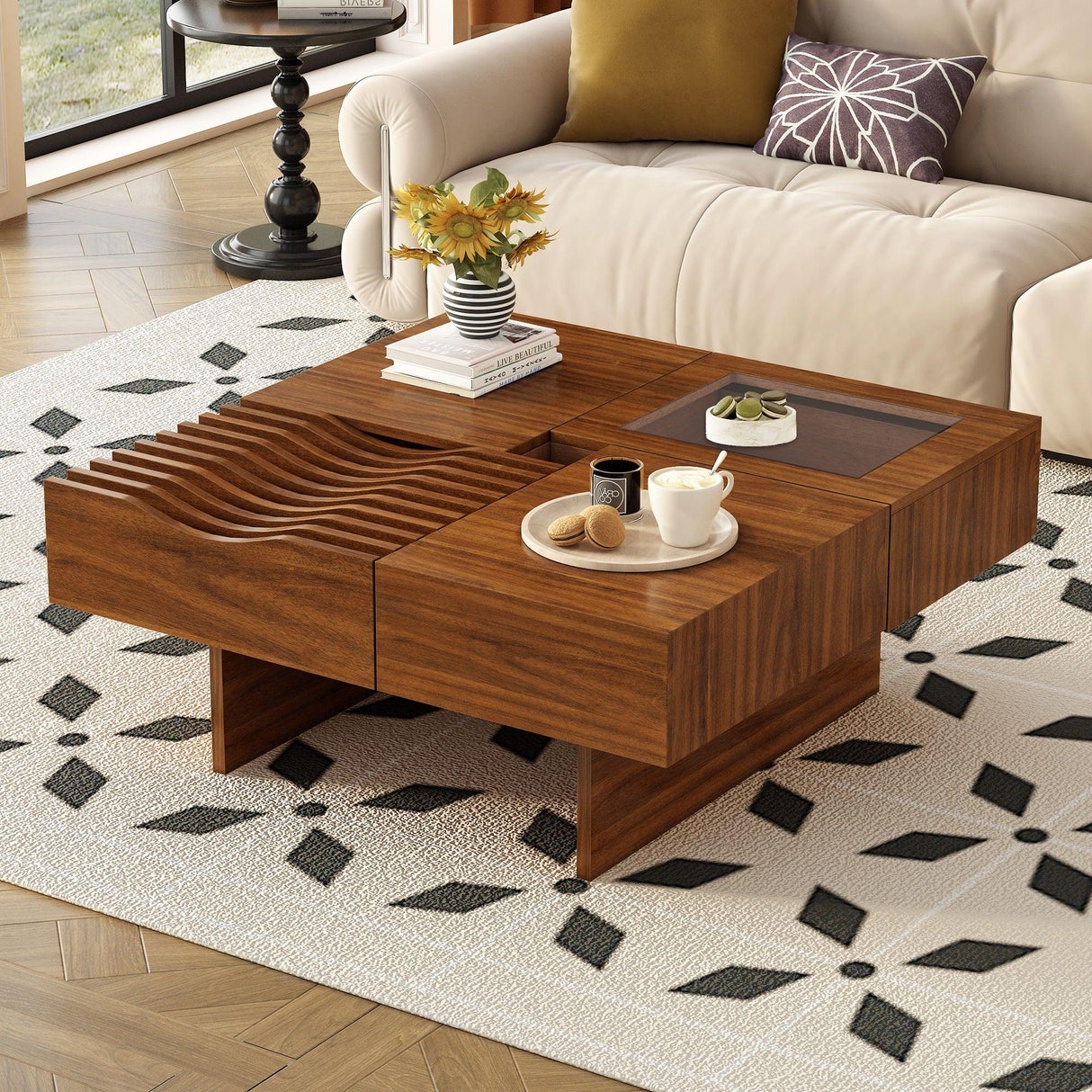 Unique Square Coffee Table With 3 Drawers - Furniture Home Direct