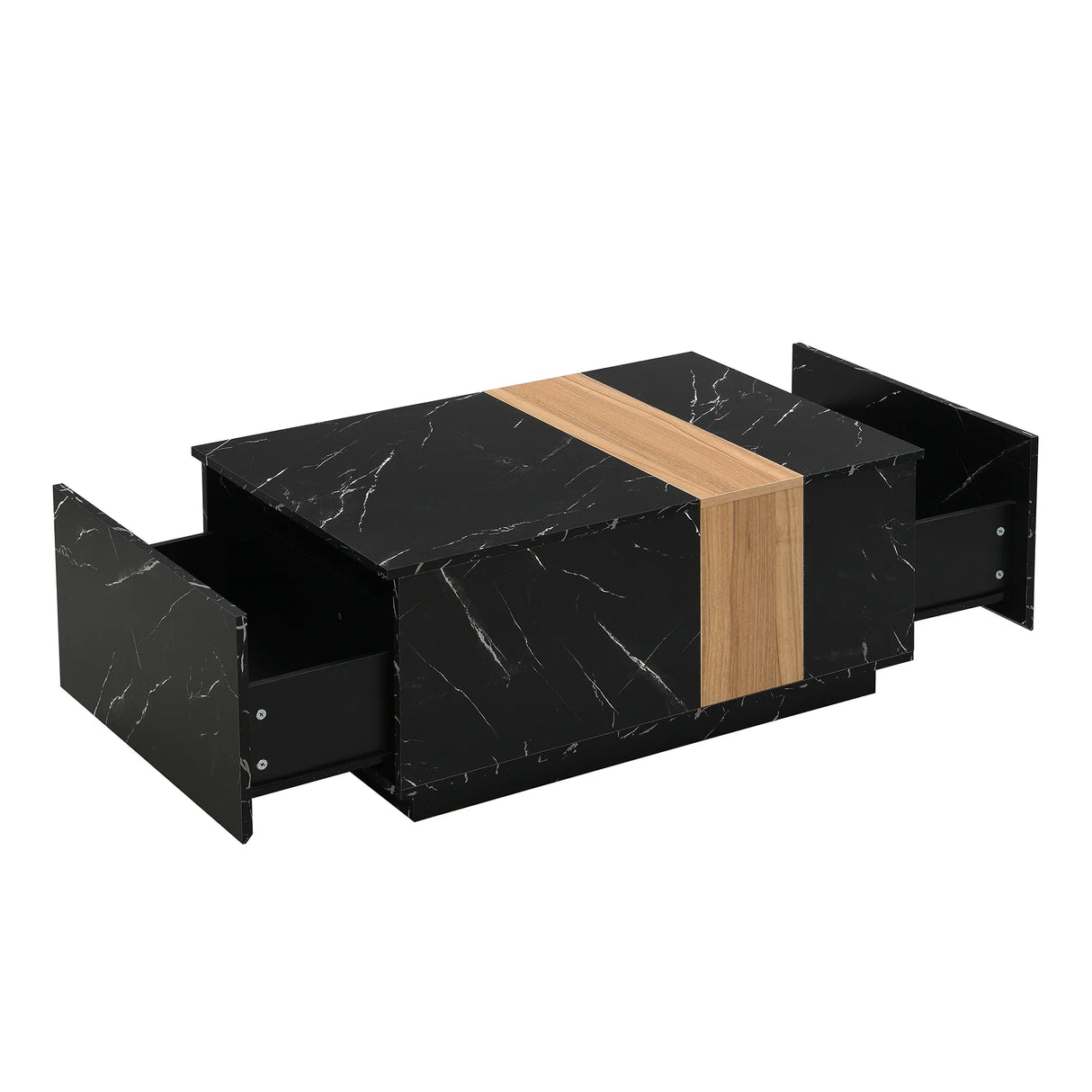 TV Stand Modern Marble Look With Wood Accent Black - Furniture Home Direct