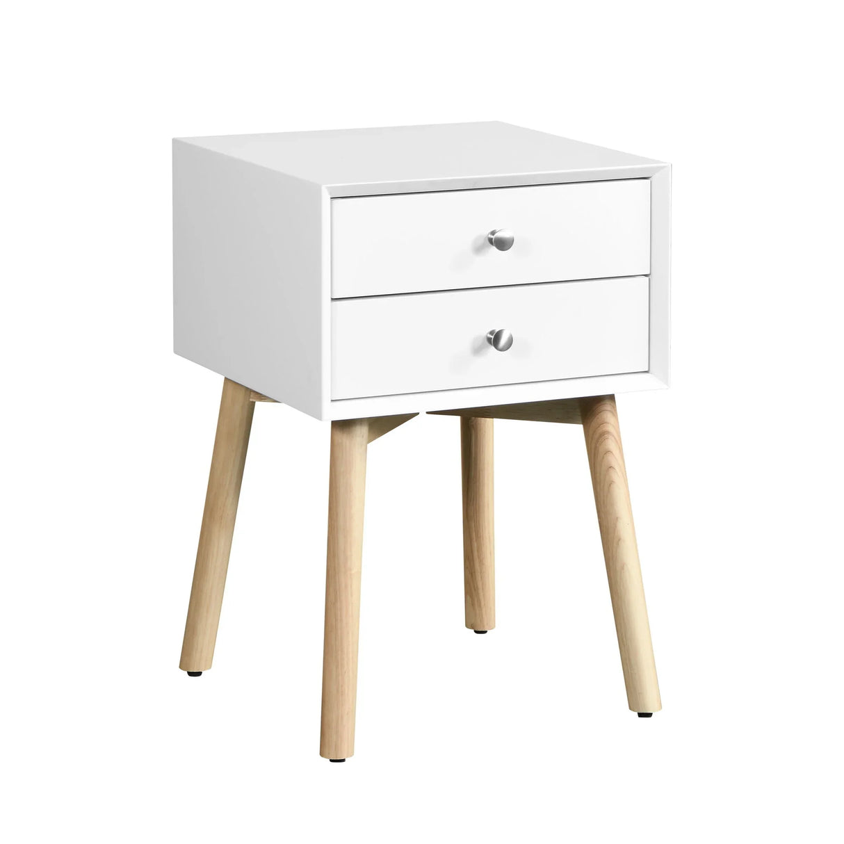 Mid Century Modern Nightstand With 2 Drawers - White - Furniture Home Direct