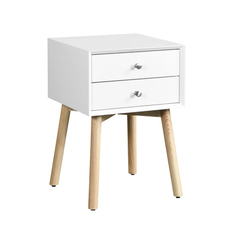Mid Century Modern Nightstand With 2 Drawers - White - Furniture Home Direct