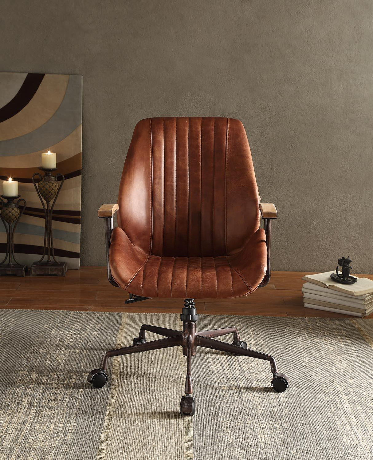 Brancaster - Aluminum Top Grain Leather Office Chair - Coffee - Furniture Home Direct