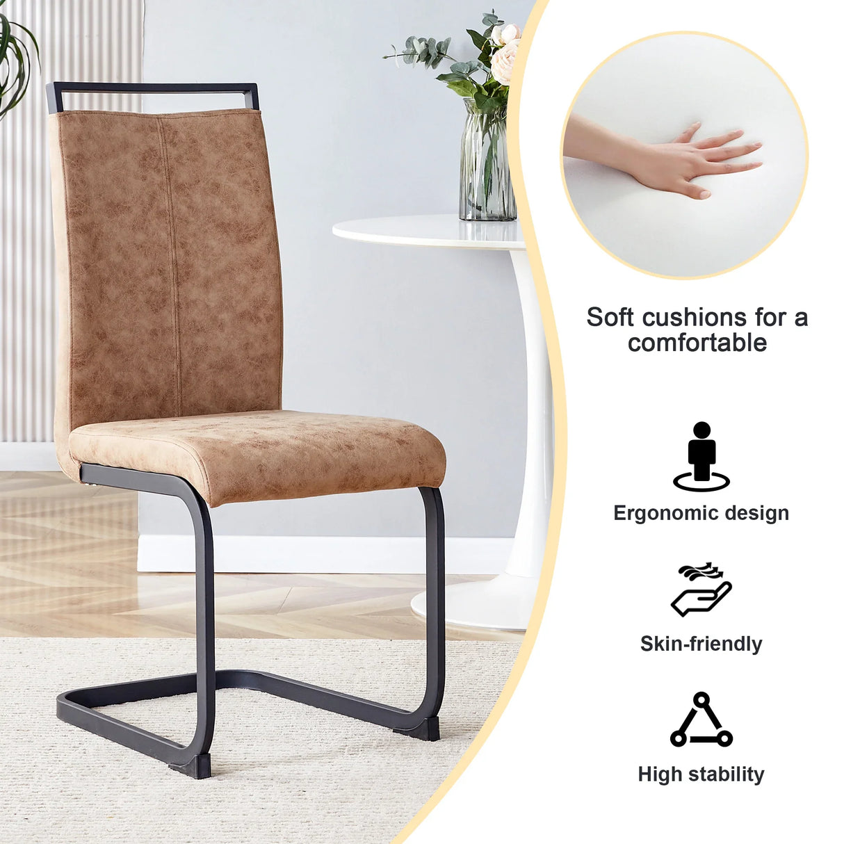 Dining Chairs Upholstered Modern Cantilever Steel Brown - Furniture Home Direct