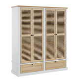 4 Shutter Door Wardrobe Armoire with 2 Drawers, Natural + White - Furniture Home Direct