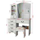 Fashion Vanity Desk With Mirror And Adjustable Lighting, 6 Drawers, 3 Color Light Modes - White - Furniture Home Direct