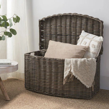 Joseph - Rectangular Curve Resin Woven Wicker Trunk With Handles Multi Purpose Storage - Walnut Brown - Furniture Home Direct