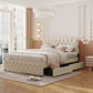 Upholstered Platform Bed With 2 Drawers And 2 Sets Of USB Ports On Each Side, Linen Fabric - Furniture Home Direct