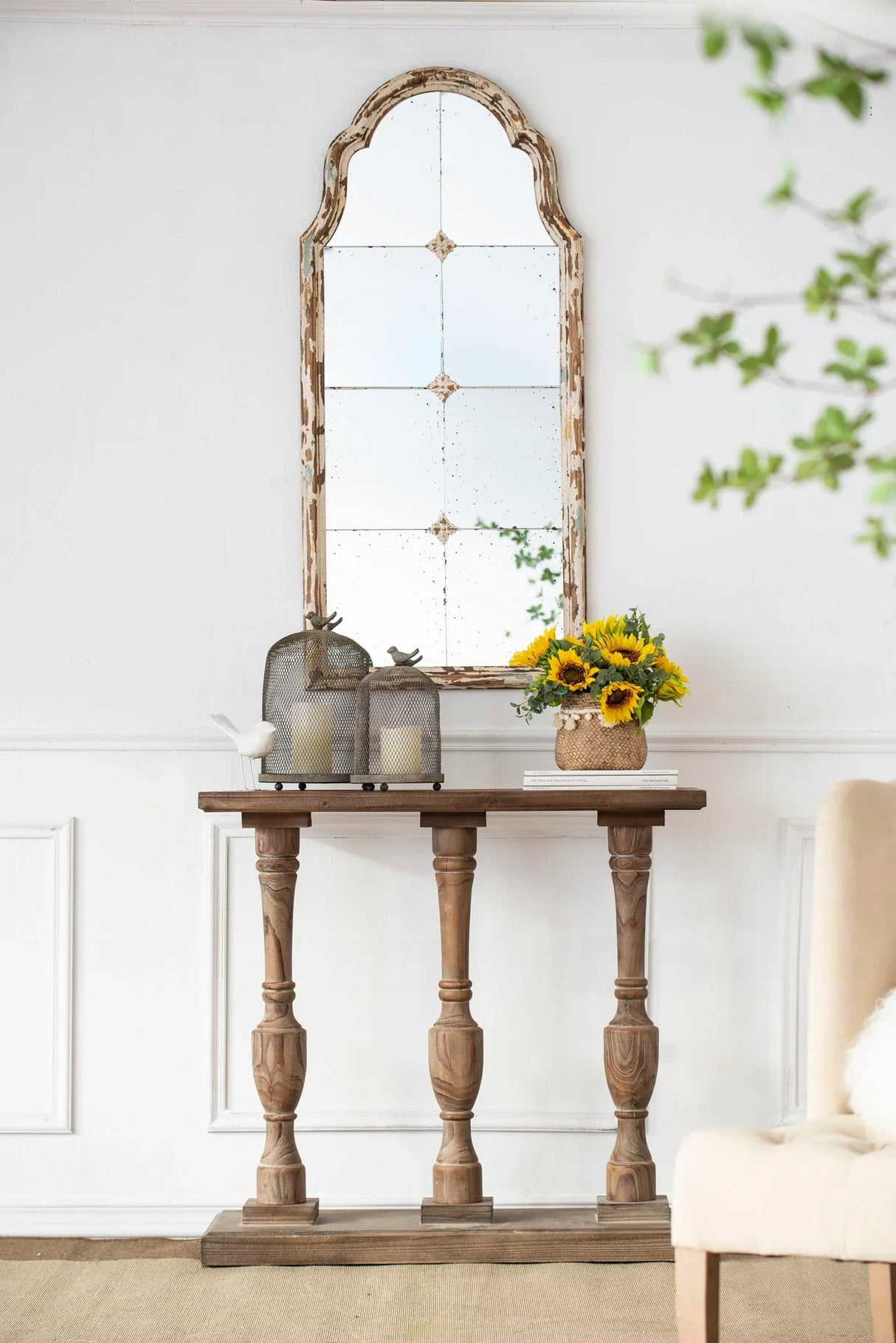 Large & Framed Wall Mirror, Arched Mirror With Decorative Window Look For Living Room - Cream - Furniture Home Direct