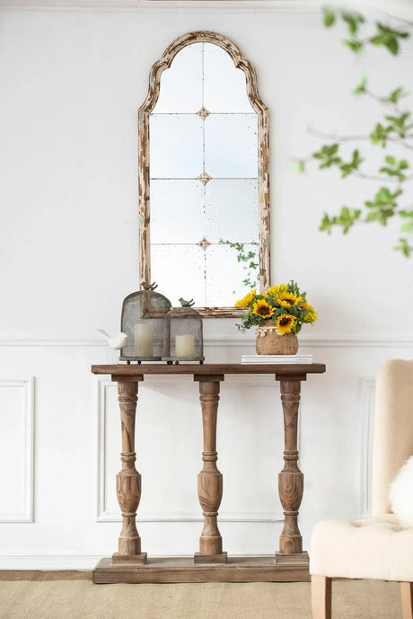 Large & Framed Wall Mirror, Arched Mirror With Decorative Window Look For Living Room - Cream - Furniture Home Direct