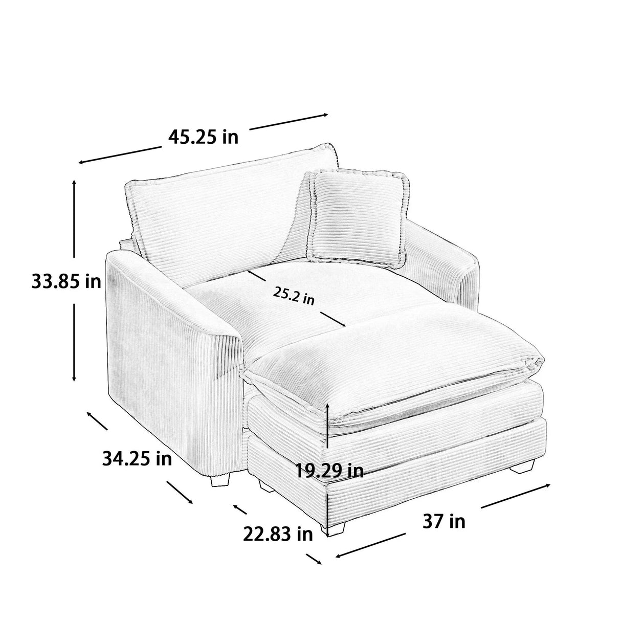 Classic Modern Comfortable Single Chair Deep Seat Sofa With Footstool - Furniture Home Direct