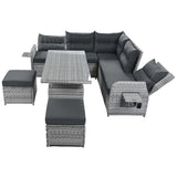 6 Piece Patio Set With An Adjustable Table, Recliners With Extendable Side Tables, And 2 Ottomans - Gray - Furniture Home Direct