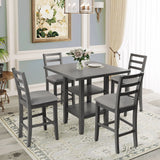 5 Piece Wooden Counter Height Dining Set With Padded Chairs, Storage Shelving - Furniture Home Direct