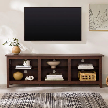 Modern Transitional 3 Shelf Open Storage 70" TV Stand For 80" TVs - Brown - Furniture Home Direct