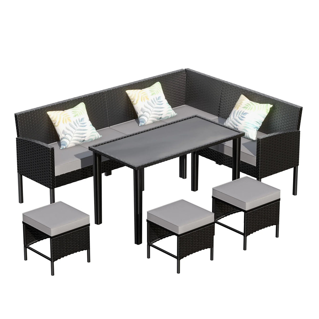 7 Piece Outdoor Furniture Set Waterproof Cushions Glass Table - Furniture Home Direct