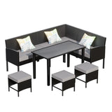 7 Piece Outdoor Furniture Set Waterproof Cushions Glass Table - Furniture Home Direct
