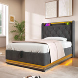 Twin Upholstered Bed 360 Surround LED Lighting USB C Gray - Furniture Home Direct