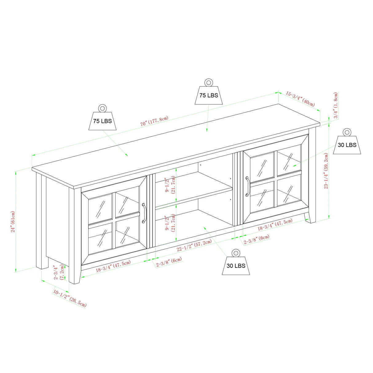 Modern Farmhouse 2 Door Glass Windowpane 70" TV Stand For 80" TVs - Furniture Home Direct