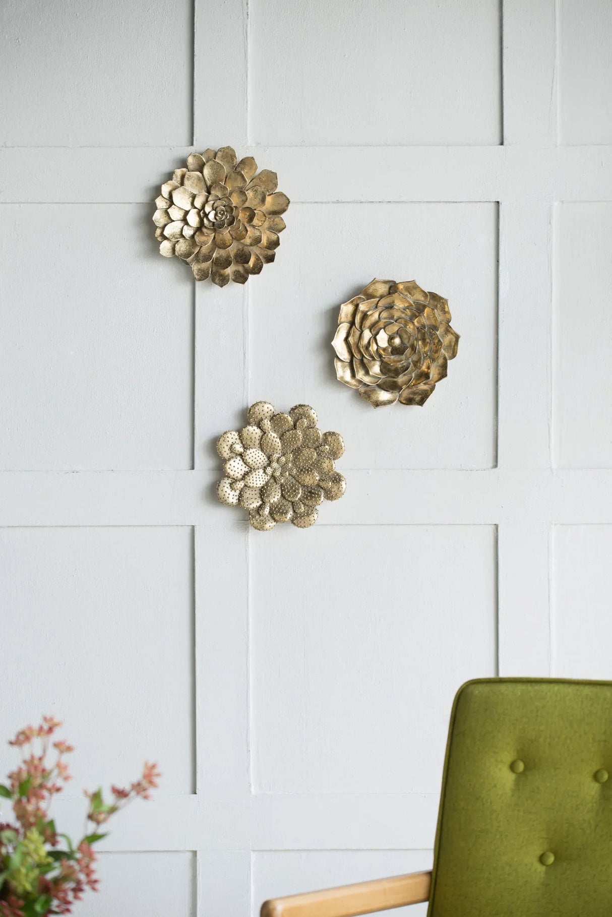 3 Piece Succulent Wall Plaque - Gold - Furniture Home Direct