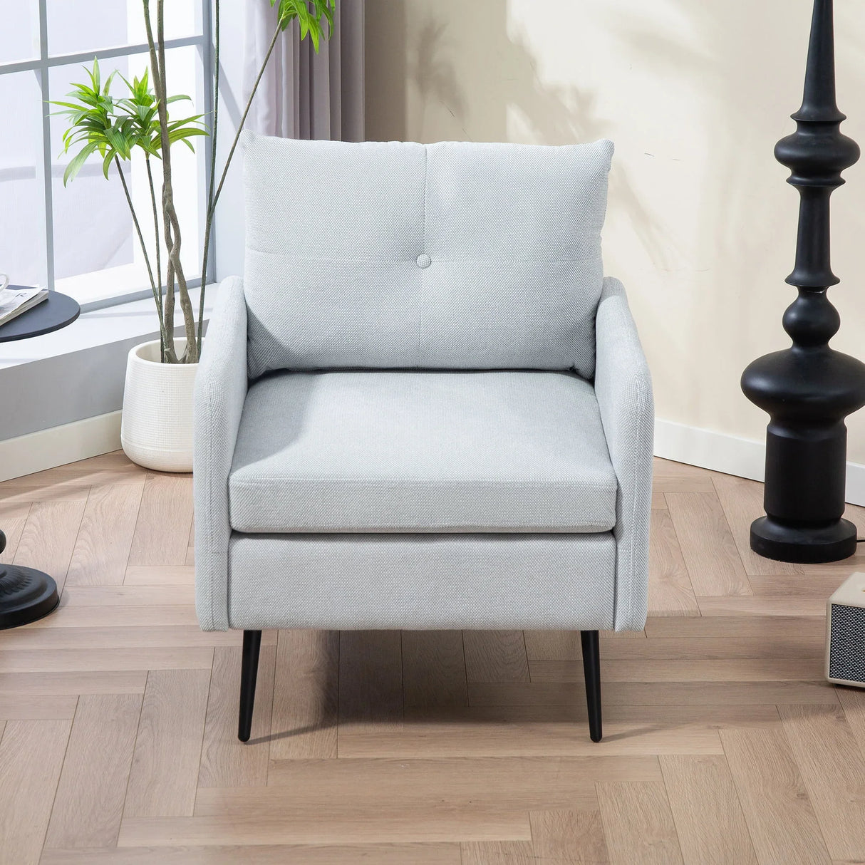 Contemporary Accent Chair With Metal Legs, Comfy Chenille Fabric Armchair - Furniture Home Direct