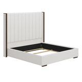 Tall Headboard Upholstered Bed With Vertical Striped And Wingback Design, Box Spring Needed - Furniture Home Direct