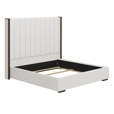 Tall Headboard Upholstered Bed With Vertical Striped And Wingback Design, Box Spring Needed - Furniture Home Direct