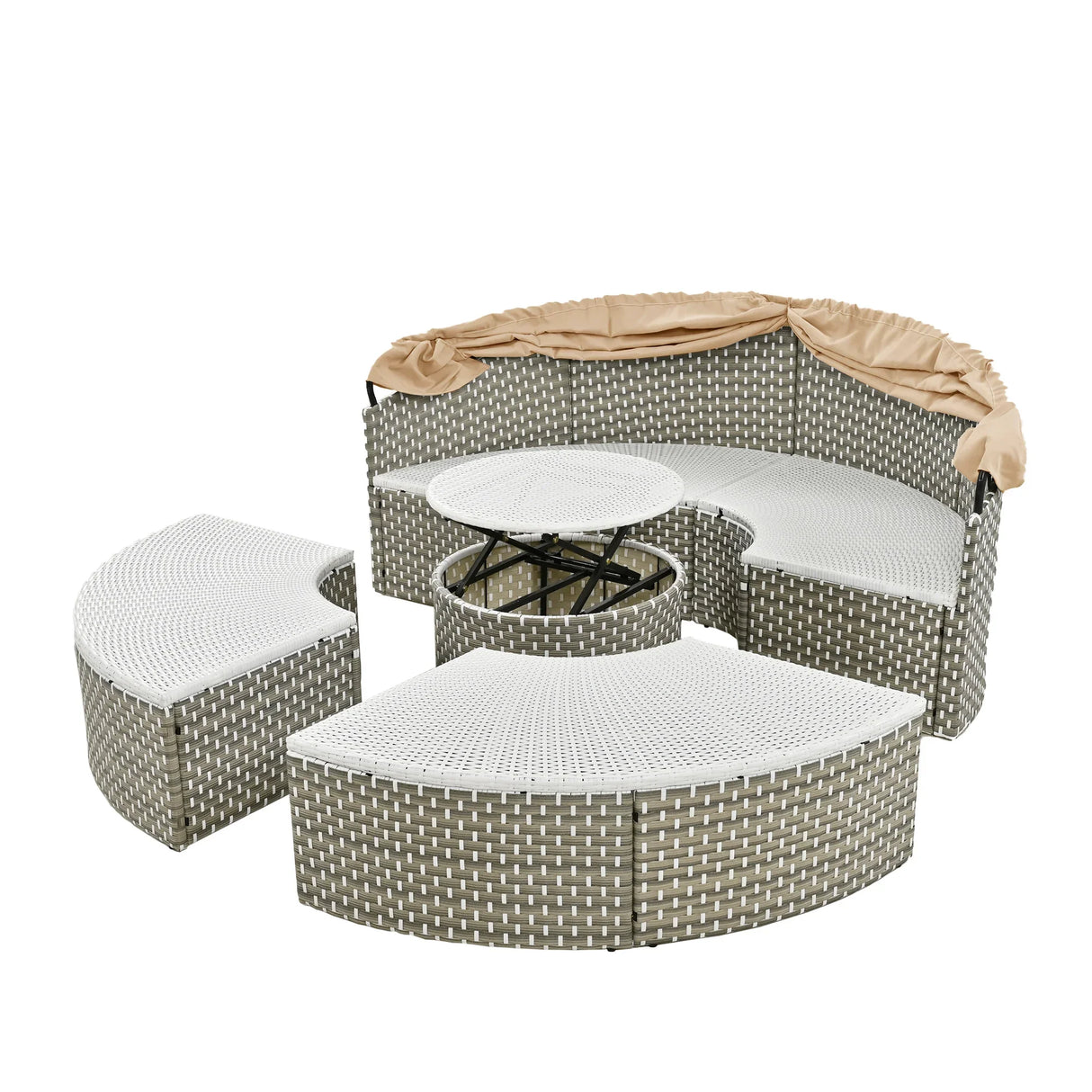 Outdoor Daybed With Canopy Weatherproof Rattan Beige - Furniture Home Direct