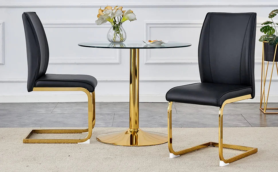 Dining Chairs Set of 2 Modern Gold Metal Frame Black - Furniture Home Direct