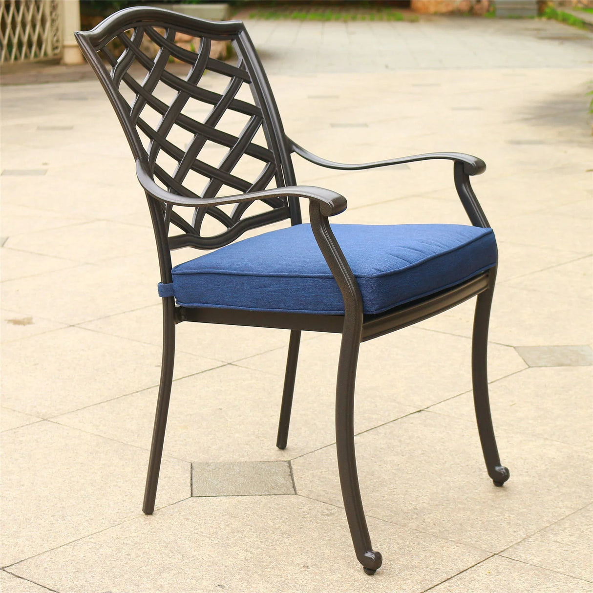 Outdoor Patio Aluminum Dining Arm Chair With Cushion (Set of 2) - Furniture Home Direct